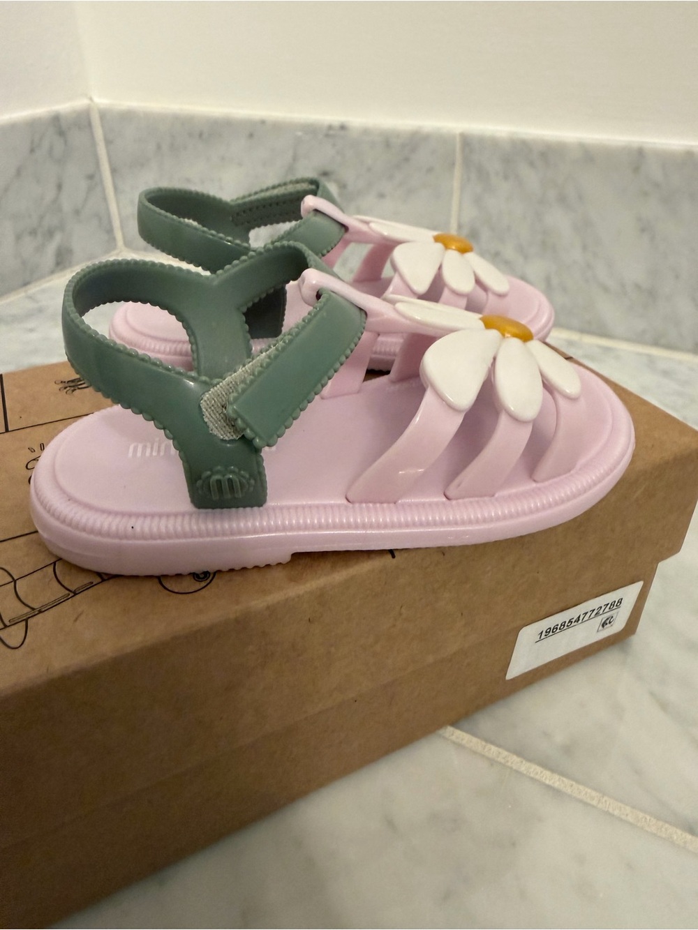 Mini Melissa Daisy Sandals - Pink with Green Strap - Picture 5 of 6